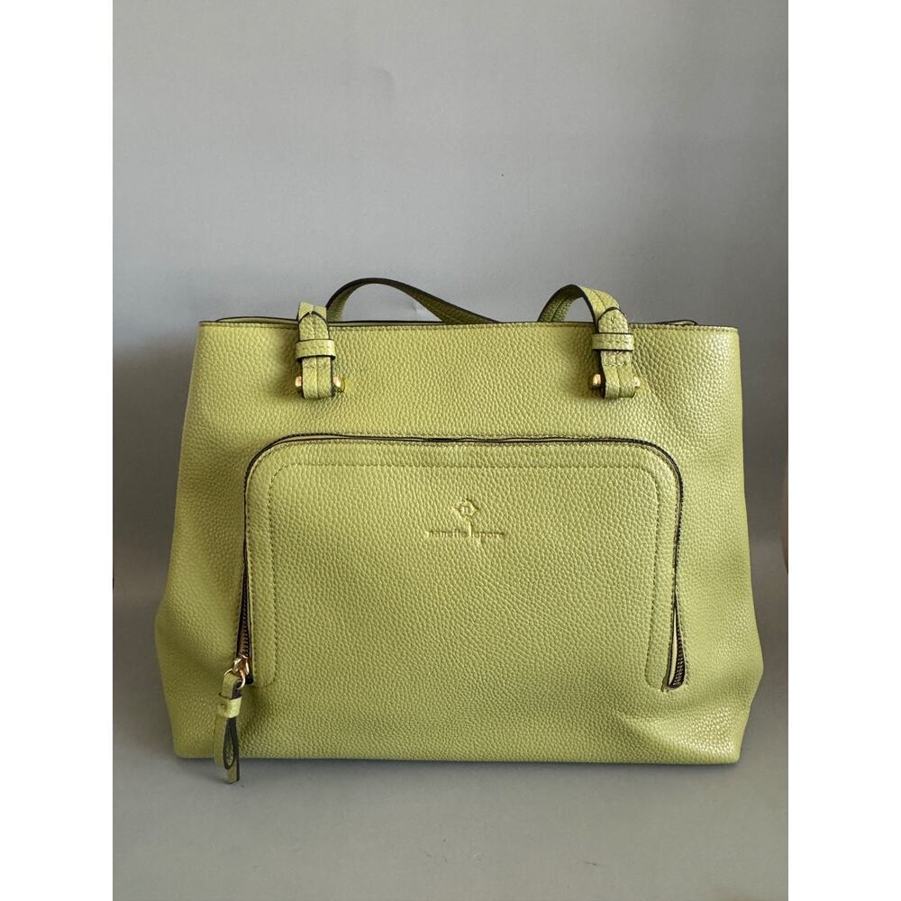 Nanette Lepore Green Shoulder Bag Tote Gold Hardware Front Zip Pocket Pastel